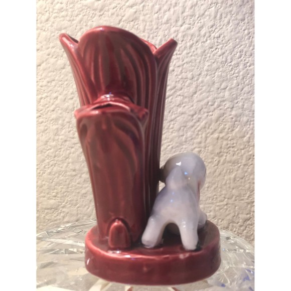 Vintage 4 Inch Burgundy Bud Vase with Baby Lamb - Picture 6 of 10
